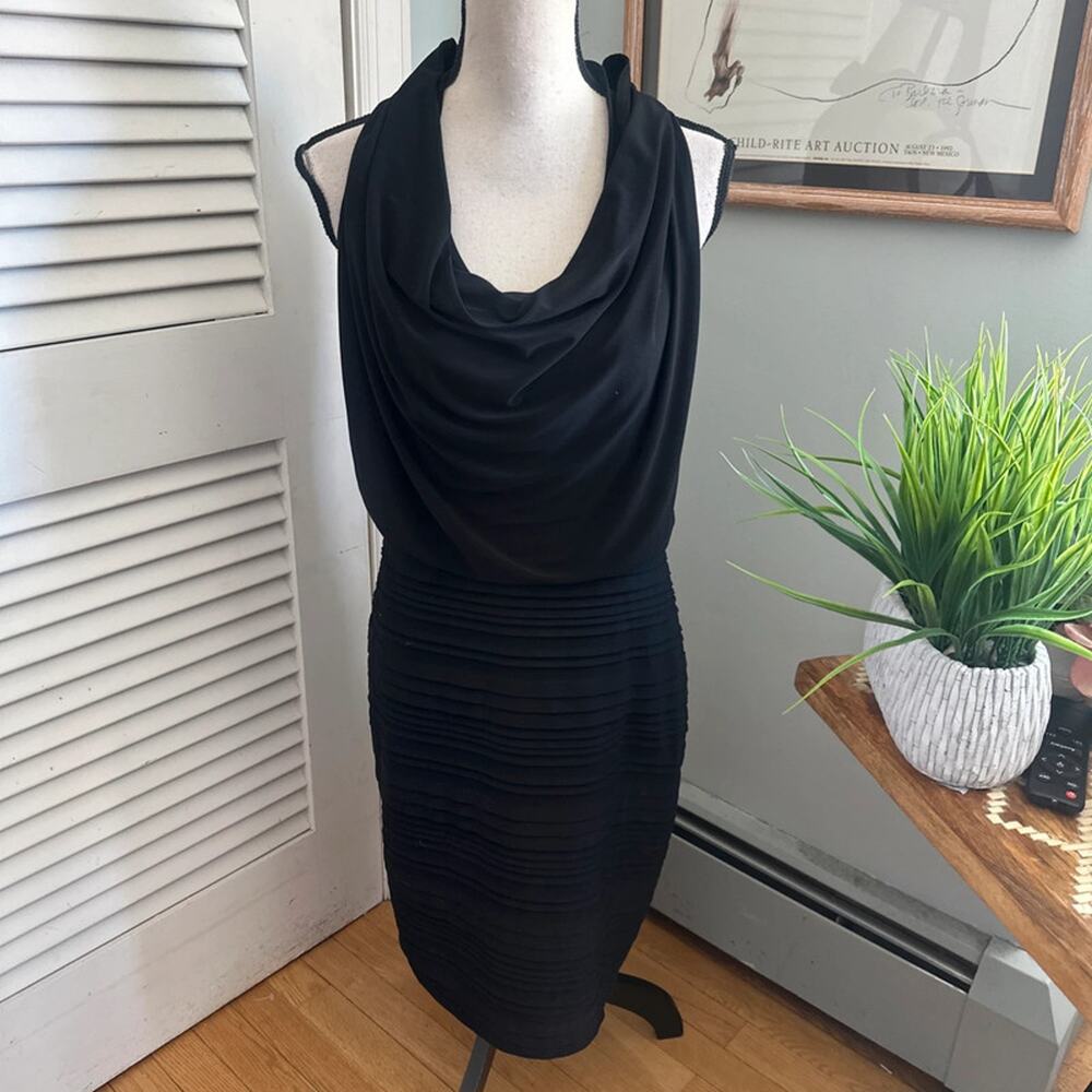 Joseph Ribkoff Dress 10 Black Cocktail Cowl Neck Sheath Classic Timeless Evening